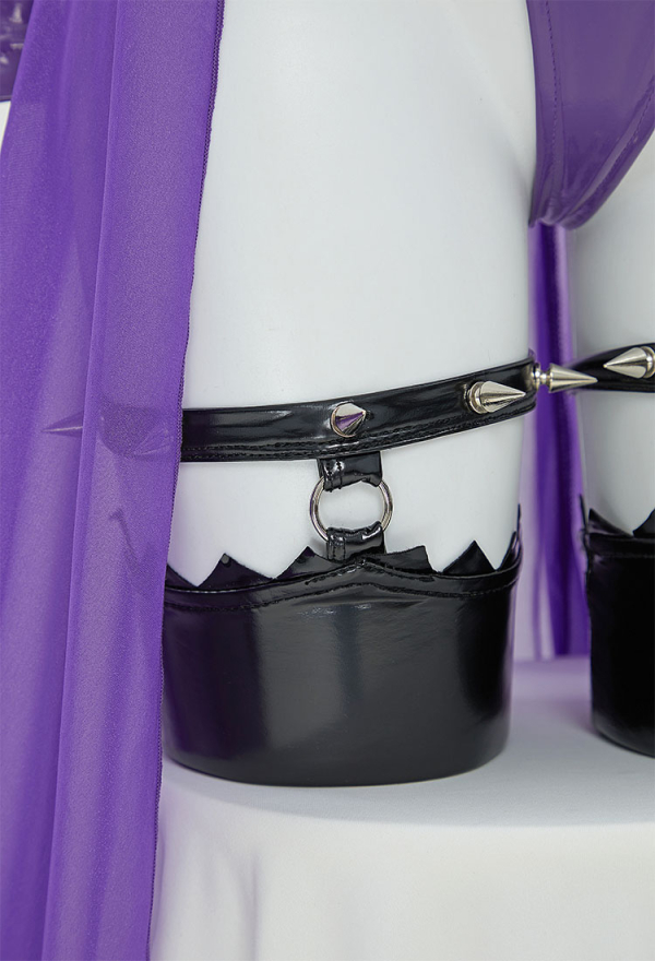 Gothic Sexy Lingerie Set Purple Cutout Bodysuit and Hooded Coat with Skirt and Choker